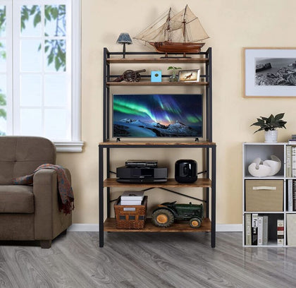 Industrial 5-Tier Kitchen Bakers Rack Microwave Stand Hooks Shelf fr Home Office