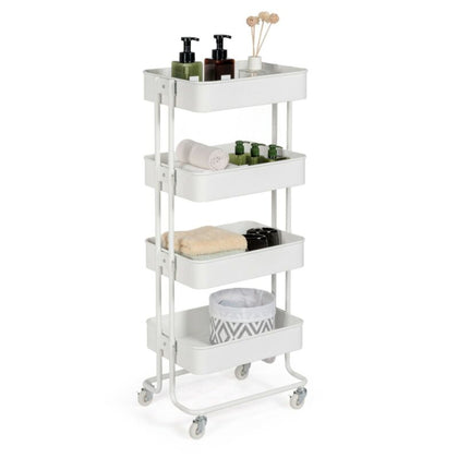 4 Tier Storage Trolley Cart Rolling Utility Organiser Shelf Mesh Basket & Wheels