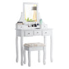 Vanity Dressing Table 5 Drawers Make Up Desk Padded Stool Set W/ Rotating Mirror
