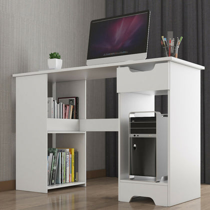 Computer Desk Office WhiteTable Workstation Study PC Furniture Drawer Bookcase H