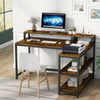 Vintage Office Computer Desk Study Writing Table with Monitor Riser& 2Tier Shelf