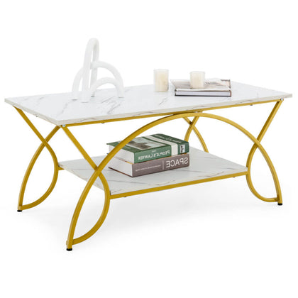 Modern Faux Marble Coffee Table 2-Tier Rectangular Accent Table Chic Cocktail