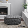 Large Round Upholstered Stool Coffee Table Stand Pouf Chair Pouffe Footrest Grey