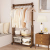 Heavy Duty Vintage Wood Clothes Rail Rolling Hanging Garment Rack Storage Shelf