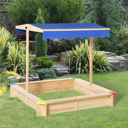 Kids Square Wooden Sandpit Sandbox Children Cabana Outdoor Backyard Playset