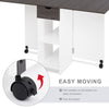 Wooden Mobile Drop Leaf Dining Table Folding Desk w/ 2 Wheels Storage Shelves