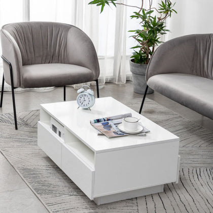 White Modern High Gloss Coffee Table with 4 Drawer Storage Sofa Side End Table