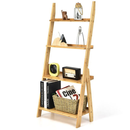 4-Tier Bamboo Ladder Shelf Bookcase Storage Organizer Plant Flower Stand Natural
