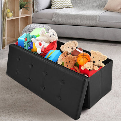 Folding Storage Ottoman Faux Leather Footstool Bench Toy Box Chest w/Lid Bed End