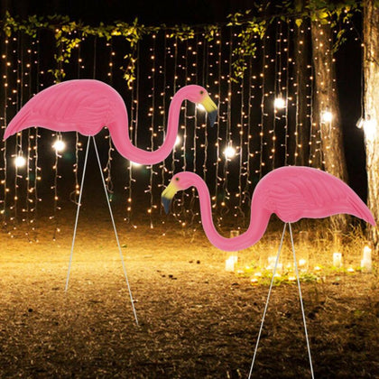 2x Garden Pink Flamingo Bird Lawn Pond Figurine Ornaments Patio Statue Figure UK