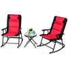 3 PCS Garden Bistro Set Rocking Padded Folding Chairs Round Glass Coffee Table