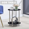 2pcs Round Black Tempered Glass Sofa Side End Table Bedside Table with Storage