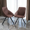 2× Retro Dining Chairs Brown Diamond PU Leather Seat Home Restaurant Chair Set