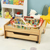 100 PCS Kids Wooden Train Track Railway Set Activity Table W/ Rolling Drawer