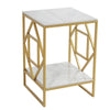 Real Marble Side End Table Golden Frame Nightstand Storage for Artworks Bonsai