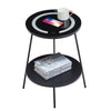 Black Glass Side End table Beside Table Round With LED Wireless Charging