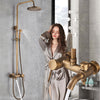 Antique Brass Shower Faucet Set Bathroom Mixer Tap Handheld Sprayer Rain Head UK
