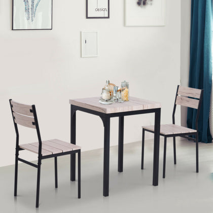 3 Pcs Compact Dining Table 2 Chairs Set Wooden Metal Legs Kitchen
