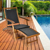 Folding Sun Lounger Acacia Wood Rattan Deck Reclining Chair Retractable Footrest
