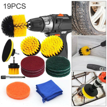 19X Drill Brush Attachment Set Power Scrubber Kit Car Scrubbing Cleaning Kit