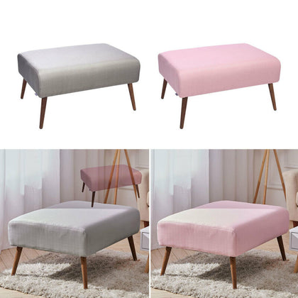 Large Stool Linen Upholstered Wooden Leg Bench Footstool Pouffe Seat Side Chair