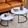 Set of 2 Modern Nesting Coffee Table Round Accent Cafe Table White Marble Effect