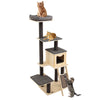 5-Tier Wooden Cat Tower Tall Cat Tower w/ Scratching Sisal Posts and Top Perch