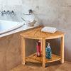 2-Tier Bathroom Shelf Shower Stool Fan-Shaped Bamboo Corner Storage Organizer
