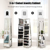 3-in-1 Jewelry Cabinet 360° Swivel Mirrored Jewelry Armoire W/ Display Shelves