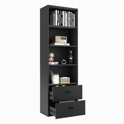 6-Tier Modern Bookshelf 188 cm Tall Bookcase w/ 4 Open Shelves and 2 Drawers
