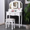 Dressing Table Tri Fold 3 Mirror 4 Drawer & Stool Set Bedroom Vanity Makeup Desk