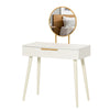 Modern Dressing Table Makeup Vanity Desk w/ 2 Drawers Round Mirror for Bedroom