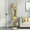 Tall Coat Rack Stand Entryway Hall Sofa Corner Clothes Hooks Hanger Shelf 3 Tier