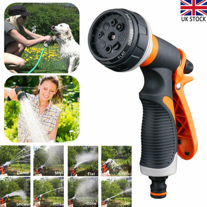 Garden Hose Pipe Spray Gun Head Soft Grip Handle Multi Pattern Water Sprayer UK