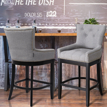 Kitchen Counter High Chair Linen Padded Seat Breakfast High Bar Stool w/Footrest