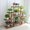 9Tier Large Carbonized Wood Plant Stand High Low Shelves Flower Pot Rack Display
