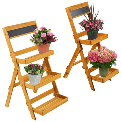 2 or 3 Layer Folding Wooden Flower Garden Plant Pot Shelf Rack Display