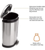 Brushed SS 50 LITRE 13.2 Gallon Soft-Close Bin with Foot Pedal RRP £79.99