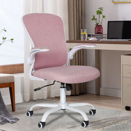 Ergonomic Computer Desk Chair Foldable Armrests Lumbar Support Home Office Pink