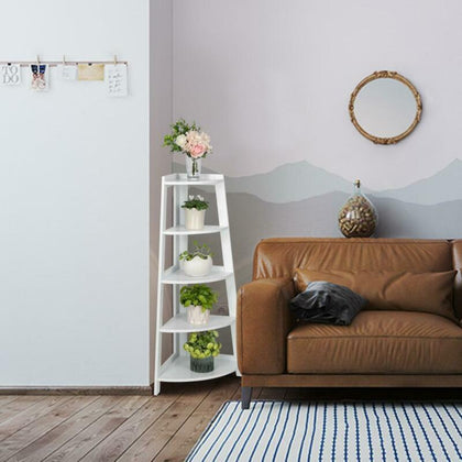 5 Tier Corner Shelf Bookshelf Display Storage Stand Rack Ladder Shelf