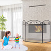 3 Panel Foldable Fireplace Guard Fire Screen Protector w/ Leaves Pattern and Met