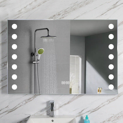 Rectangular LED Illuminated Bathroom Mirror with O Light Socket Clock Demister