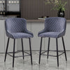 2x Grey Velvet Bar Stools Diamond Seat Metal Legs Kitchen Pub Chairs Stools