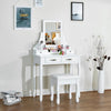 Dressing Table Vanity Makeup Desk Rotatable Mirror w/4 Drawers & Stool MDF White