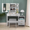 Large Dressing Table Bedroom Vanity Table Stool Set with Cabinet Drawer Shelves