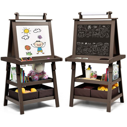3 in 1 Kids Art Easel Double-Sided Blackboard Magnetic Whiteboard W/ Paper Roll