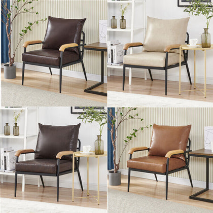 1 Seat 4 Colors Faux Leather Sofa Living Room Armchair Metal Legs Simple Modern