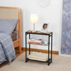 Rustic Brown Side Sofa End Table Narrow Black Open Shelves Metal Magazine Stand