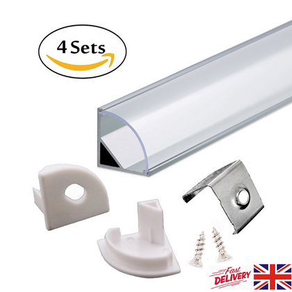 4Pcs*1M V-Shape Aluminum Channel for LED Strip Lights with Cover Decoration