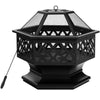 Hexagon Patio Fire Pit Charcoal Log Burning Metal Fire Bowl with Fire Poker